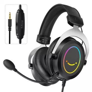 FIFINE H3 AmpliGame RGB johdollinen over-ear-pelikuulokemikrofoni irrotettavalla mikrofonilla, 50 mm:n elementit, USB-A, musta