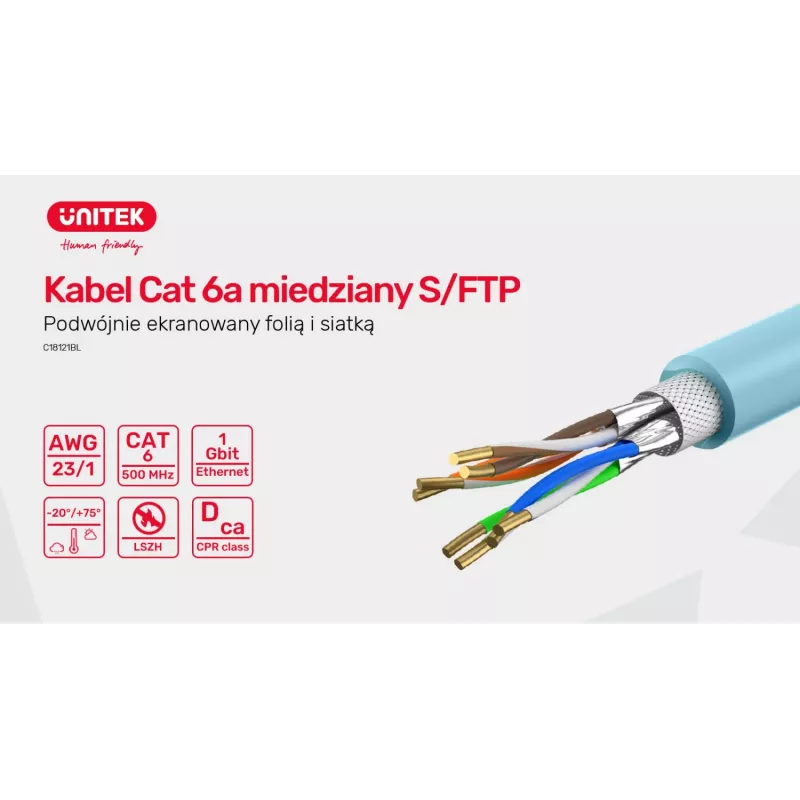 UNITEK C18121BL Cat.-6A-S/FTP-LSZ-asennuskaapeli, 305 m, sininen
