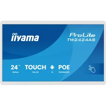 Iiyama ProLite TW2424AS-W3P 24 tuuman Full HD IPS 10 pisteen kosketusnäyttö Android 9.0:lla, neliytiminen, 2GB RAM, 16GB tallennustila, Wi-Fi, Bluetooth, HDMI, USB, musta