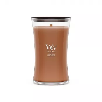 WoodWick Radiant Amber 609,5g tuoksukynttilä puusydämellä, jopa 180 tunnin paloaika, tiimalasilasiastia