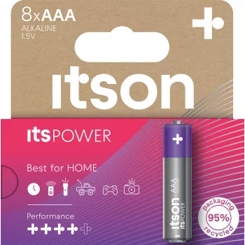 ITSON LR03IPO/8HH alkaliparistot AAA – 8 kpl:n pakkaus, 1,5 V, 10 vuoden varastointikestävyys, elohopeaton