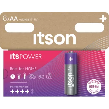 ITSON LR6IPO/8HH AA alkaliparistot, 8 kpl:n pakkaus, 1,5 V, pitkä säilyvyys, elohopeaton