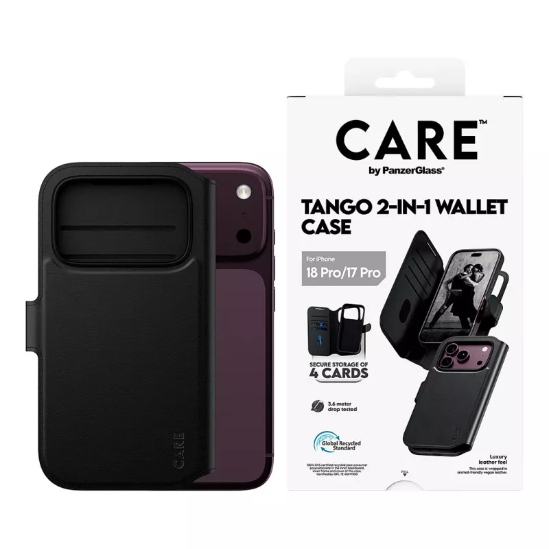 CARE™ by PanzerGlass® Tango 2-in-1 lompakkokotelo musta MagSafe-yhteensopiva iPhone 18 Pro / 17 Pro