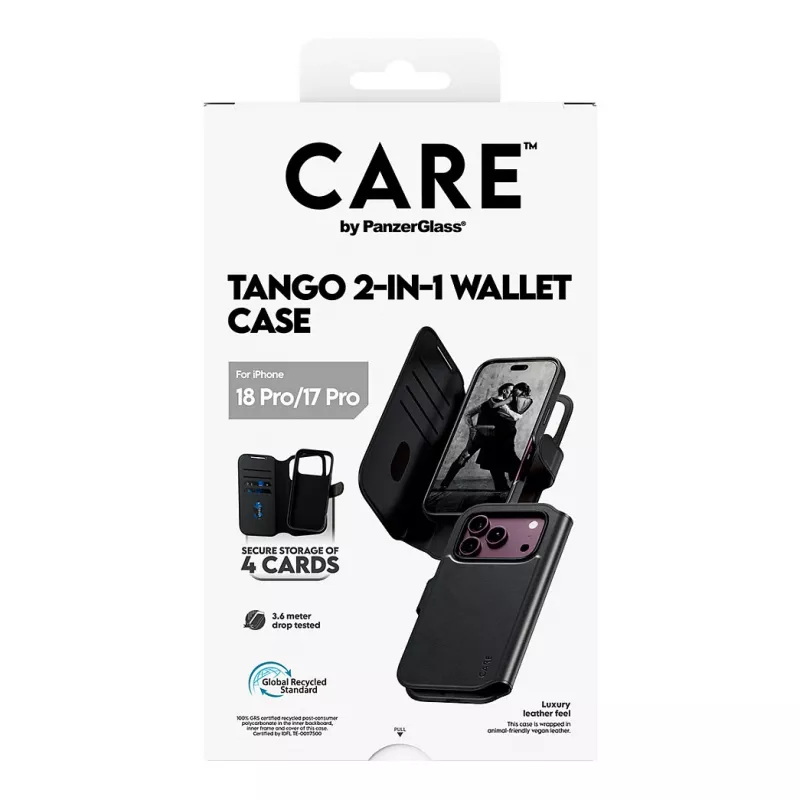CARE™ by PanzerGlass® Tango 2-in-1 lompakkokotelo musta MagSafe-yhteensopiva iPhone 18 Pro / 17 Pro