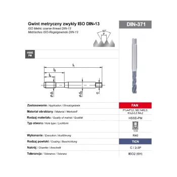 Kierretappi M10 DIN-371C R40 (6H) HSSE-PM TiCN FAN konekierretappi
