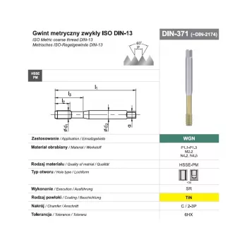Kierteenmuovausporanterä M10 DIN 371C (6HX) SR HSSE-PM WGN TiN