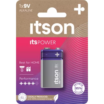 ITSON 6LR61IPO/1CP alkaline 9V paristo (6LR61, PP3, 1 pakkaus) – elohopeaton, 5 vuoden säilyvyys