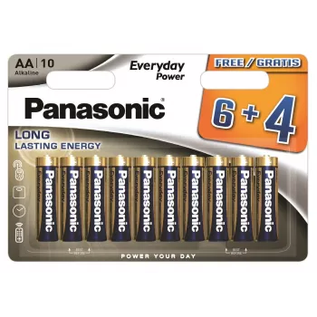 Panasonic Everyday Power alkalinen AA-paristot LR6 10 kpl:n pakkaus (6+4 ilmaiseksi) - 1,5V, 10 vuoden säilyvyys, Triple Tough Coating