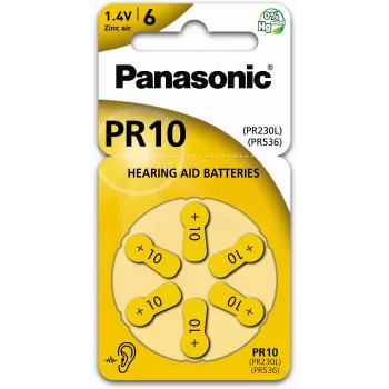 Panasonic Batteries PR-230(10)/6LB sinkki-ilma kuulokojeen paristot koko 10, 1,45V, 100mAh, 6 kpl:n pakkaus