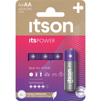 ITSON LR6IPO/4CP alkaliparistot AA, 4 kpl:n pakkaus, 1,5V, pitkä varastointikestävyys