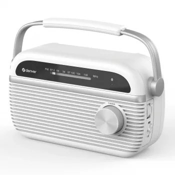 Denver TRB-67W DAB+ FM radiokello valkoinen kaksoisherätyksellä ja paristokäytöllä