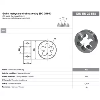 Pyöreä kierteitysleuka M16x1 DIN-22568 (6g) HSS 800