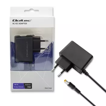 Qoltec PREMIUM 15W 15V 1A AC/DC-virtalähde 5,5x2,5mm holkkipistokkeella