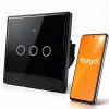 Qoltec 52713 Smart Touch -valokytkin 3-osainen Wi-Fi-ajastin Tuya Smart Life karkaistu lasi musta