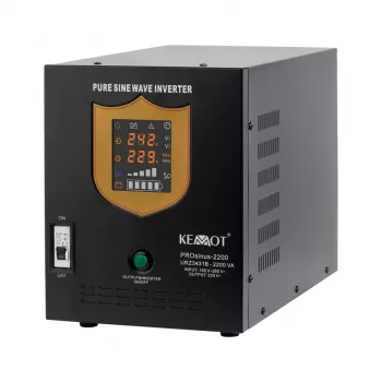 KEMOT PROsinus-2200 puhdas siniaalto UPS-invertteri laturilla, 12V DC - 230V AC, 2200VA/1600W, torni, musta