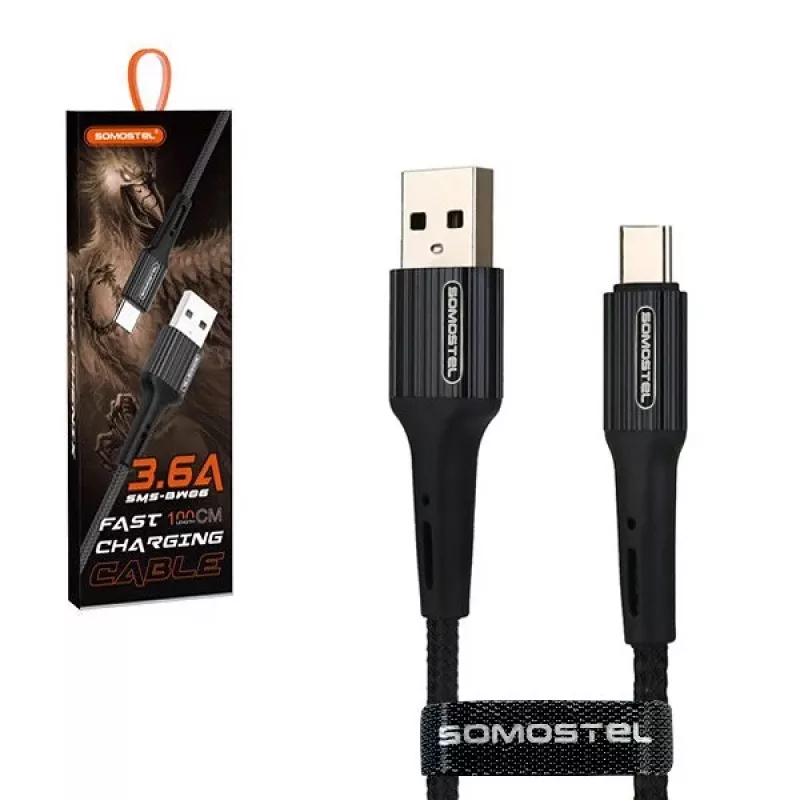 Somostel USB-A - USB-C Quick Charge 3.0 -kaapeli 1m musta