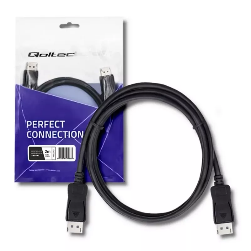 Qoltec DisplayPort 1.1-kaapeli, uros-uros, 4K, 2 m, musta