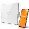Qoltec 52715 älykäs Wi-Fi kosketusvalokytkin, 1-kanava, karkaistu lasi, valkoinen, Tuya/Smart Life, ajastin, ääniohjaus