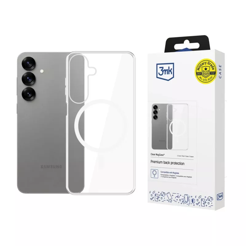 3mk Clear MagCase Samsung Galaxy S25 läpinäkyvä MagSafe-puhelinkotelo