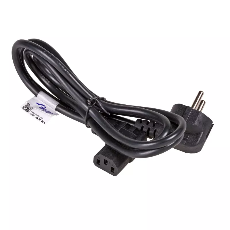 Akyga AK-PC-02A kulmikas virtajohto, CEE 7/7 - IEC C13 90°, 1,5 m, musta