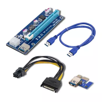 Qoltec Riser PCI-E ver. 007C USB 3.0 PCIe x1 - x16 jatkokaapeli 60 cm kaapelilla, 4 kiinteää kondensaattoria, 6-pin/SATA/Molex-virtalähde, LED-merkkivalo