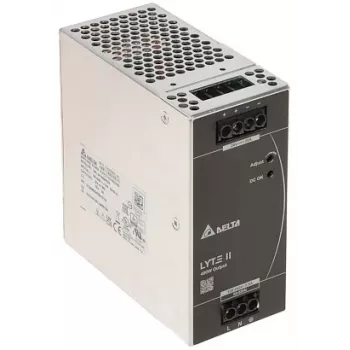 DIN-kiskokiinnitteinen virtalähde 480W 24V 20A, 1-vaiheinen, 90-264VAC tulo, 94 % hyötysuhde, ylikuormitus-/oikosulku-/ylilämpötila-/ylijännitesuojaus, konvektiojäähdytetty, -25°C - +70°C, UL/IEC/CE/RoHS