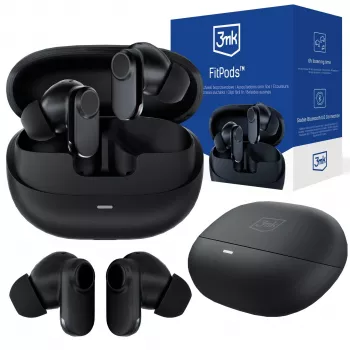 3mk FitPods BT 6.0 True Wireless Stereo -nappikuulokkeet latauskotelolla, Bluetooth 5.0, kosketusohjaus, IPX4, musta