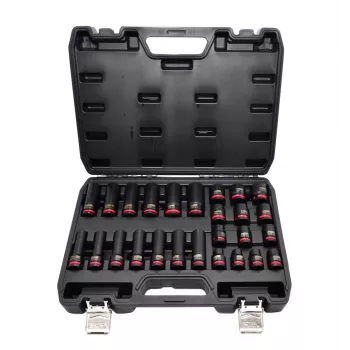 AWTOOLS 1/2 tuuman hylsyavainsarja iskuruuvinvääntimelle, 26-osainen, 10-24 mm, lyhyt ja pitkä, Cr-Mo, Black Line