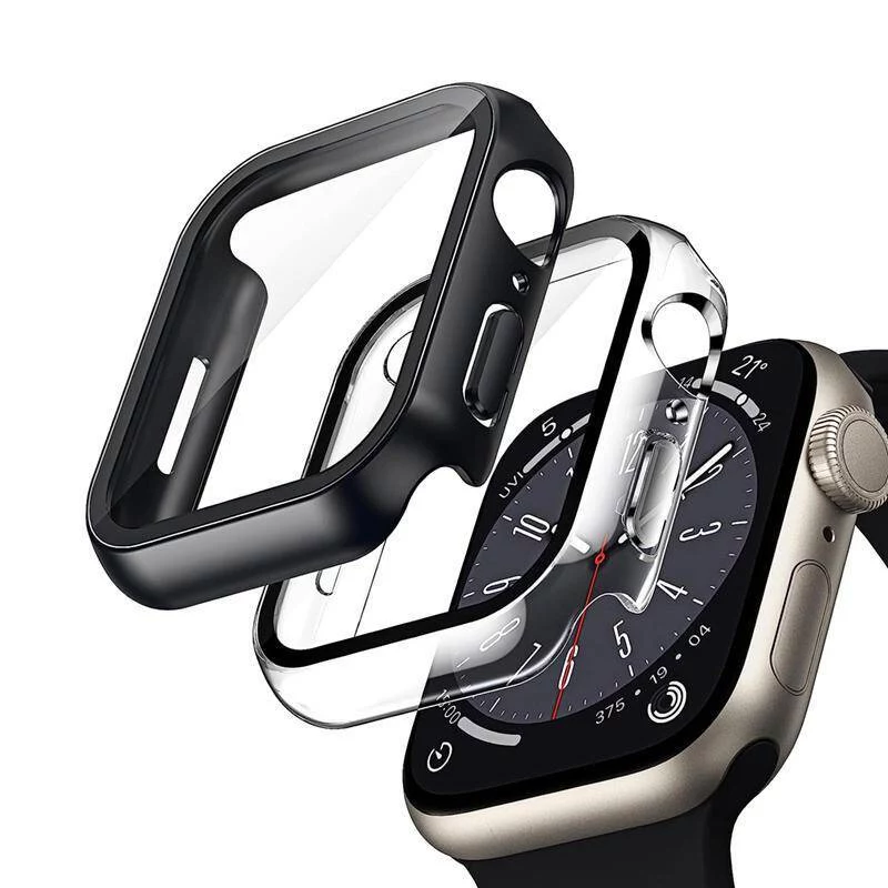 CRONG hybridikello-kotelo karkaistulla lasilla Apple Watch 44 mm - läpinäkyvä