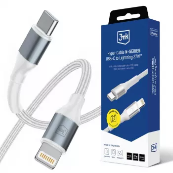 3mk Hyper Cable N-SERIES USB-C - Lightning 0,5 m PD 3.0 9V/3A 27W valkoinen
