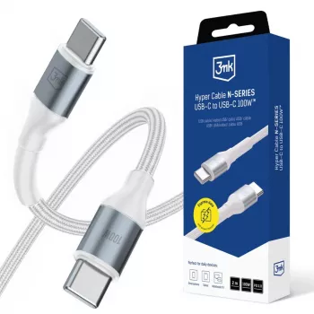 3mk Hyper Cable N-SERIES USB-C - USB-C 2 m PD 3.0 QC 3.0 20V/5A 100W valkoinen