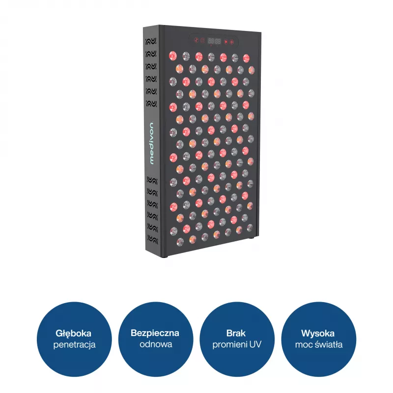 MEDIVON Lumera Plus LED-valohoitopaneeli keholle, punainen ja infrapunavalo, 224 LEDiä, 630–1060 nm, musta