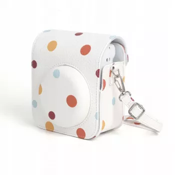 LOVEINSTANT Polka Dot PU-nahkainen kotelo Fujifilm Instax Mini 12, irrotettava kantahihna, magneettisuljin