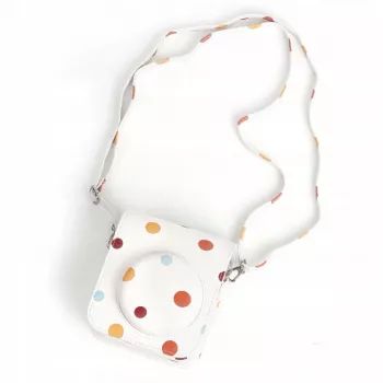 LOVEINSTANT Polka Dot PU-nahkainen kotelo Fujifilm Instax Mini 12, irrotettava kantahihna, magneettisuljin