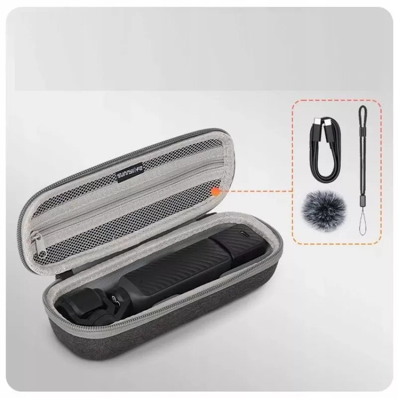 SUNNYLIFE kovakotelolaukku karabiinilla DJI Osmo Pocket 4 / 3:lle - harmaa