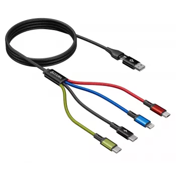 Accura 8-in-1 monilatauskaapeli USB-A/USB-C - 2x USB-C, Lightning, Micro USB, 3.0A, 1,2m, musta