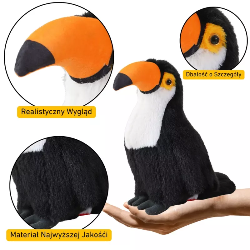LEAN TOYS pehmo-tukaani lintu pehmolelu maskotti halilelu valkoinen 30cm
