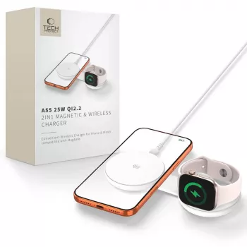 TECH-PROTECT A55 2-in-1 magneettinen MagSafe-laturi 25W Qi2.2 valkoinen