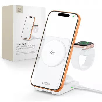 TECH-PROTECT A56 3-in-1 magneettinen MagSafe-langaton laturi 25W Qi2.2 valkoinen