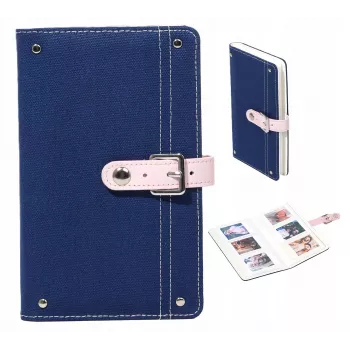 LOVEINSTANT denim-valokuva-albumi Fujifilm Instax Mini -kuville – 108 kuvalle, PU-nahkakansi, 18 sivua, sininen