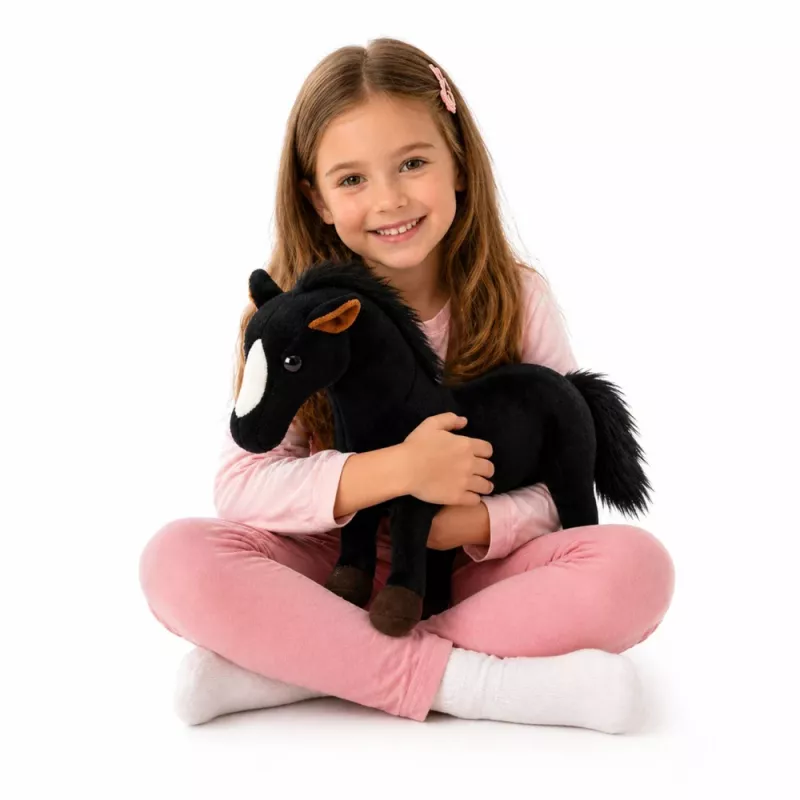 LEAN TOYS pehmeä hevonen pehmolelu maskotti musta 40cm x 37cm