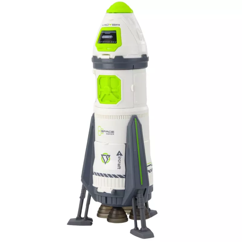 LEAN TOYS Space Rocket Ship leikkisetti astronauttihahmoilla, valoilla ja äänillä, 42 cm, valkoinen harmaa oranssi