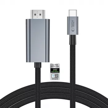 TECH-PROTECT ULTRABOOST kaapeli USB-C - HDMI 2.1 8K 60Hz 200cm rautaharmaa