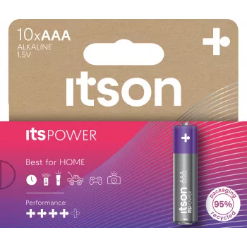 ITSON LR03IPO/10HH AAA alkaliparistot 10 kpl:n pakkaus | 1,5V LR03 MN2400 pitkäikäinen, vuotamaton, elohopeaton