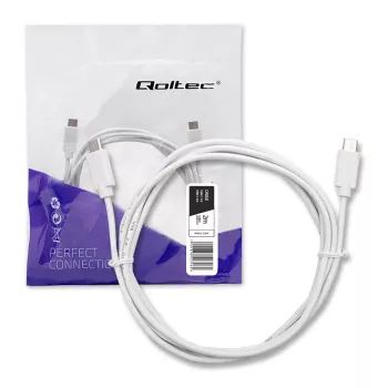 Qoltec USB 2.0 Type-C uros - Type-C uros kaapeli 2m valkoinen