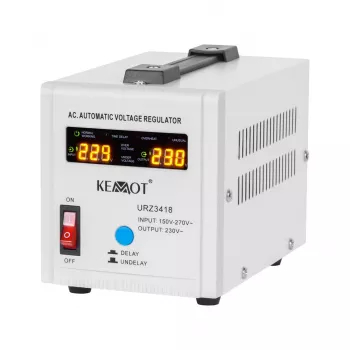 KEMOT SER-500 automaattinen jännitteenstabilisaattori 500VA 300W reletyyppi 230V AC lähtö Schuko-pistorasia LED-näytöt