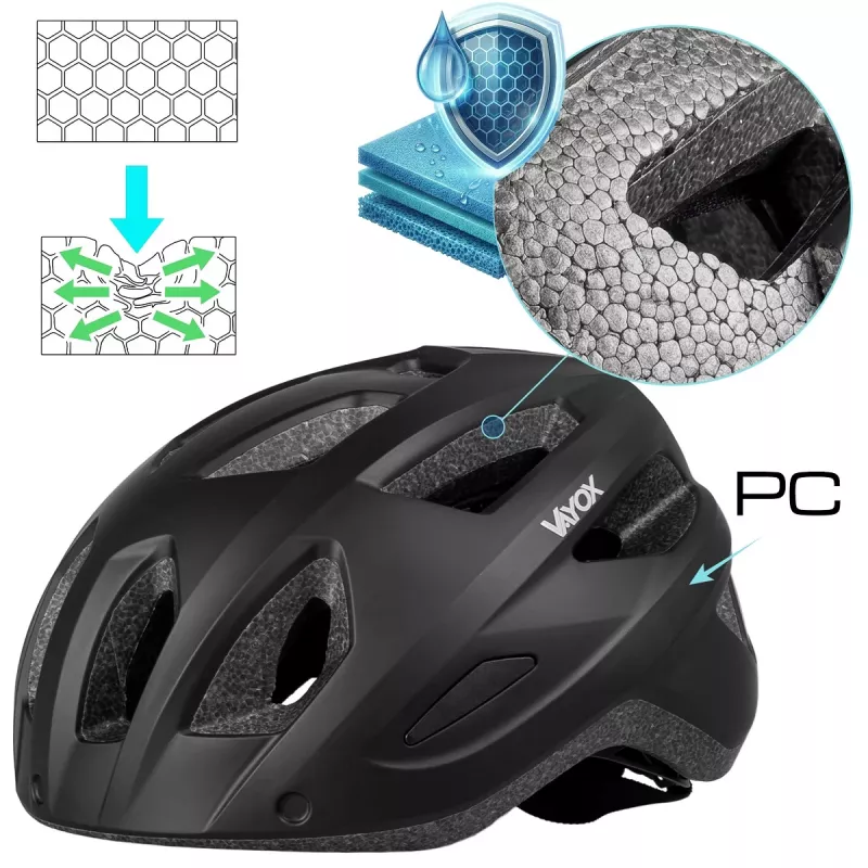 Vayox Kask Active mattamusta pyöräilykypärä LED-valolla M