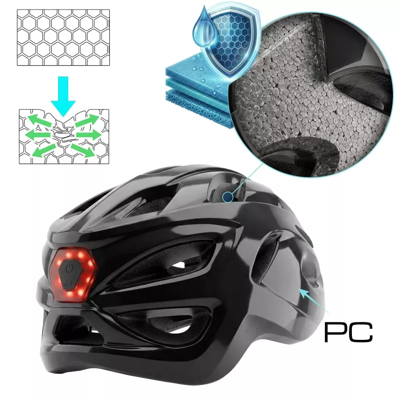 Kask Speed kiiltävä musta kypärä LED-valolla, koko M (54-58 cm) Vayoxilta