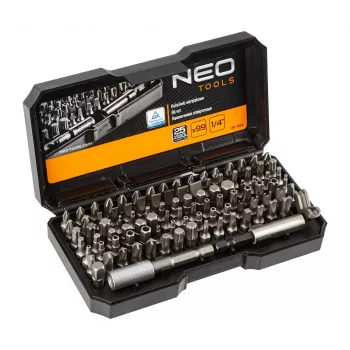 NEO TOOLS 99-osainen ruuvauskärkisarja kahvalla, S2-teräs, 1/4