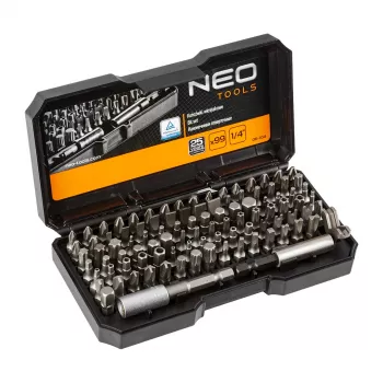 NEO TOOLS 99-osainen ruuvauskärkisarja kahvalla, S2-teräs, 1/4